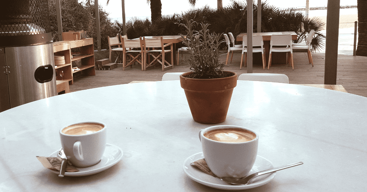 Coffee on the beach in Barcelona
