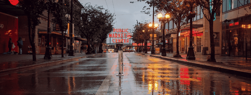 A rainy street in Seattle