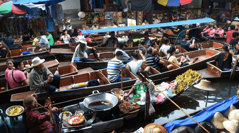 This is the floating market in Bangkok