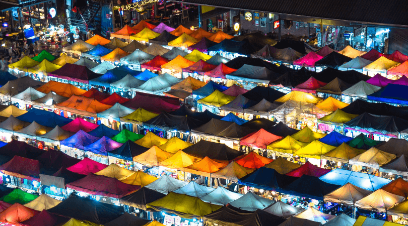 A crazy night market in Bangkok, Thailand