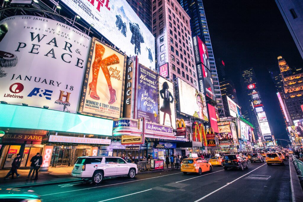 Broadway in New York City at night