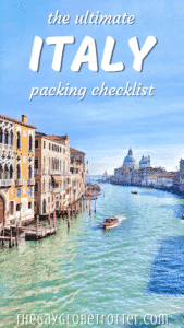 A photo of Italy with text overlay that reads "the ultimate Italy packing list"