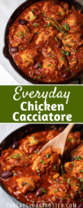 Two images of chicken cacciatore with text overlay.