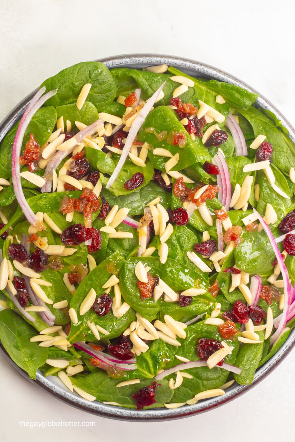 Spinach Cranberry Salad with Warm Bacon Dressing - The Gay Globetrotter