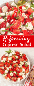 Multiple images of caprese salad being served.