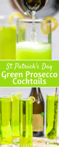 Green prosecco cocktails with text overlay.