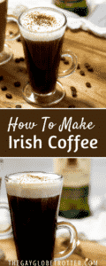 A collage of pictures of Irish coffee with text overlay.