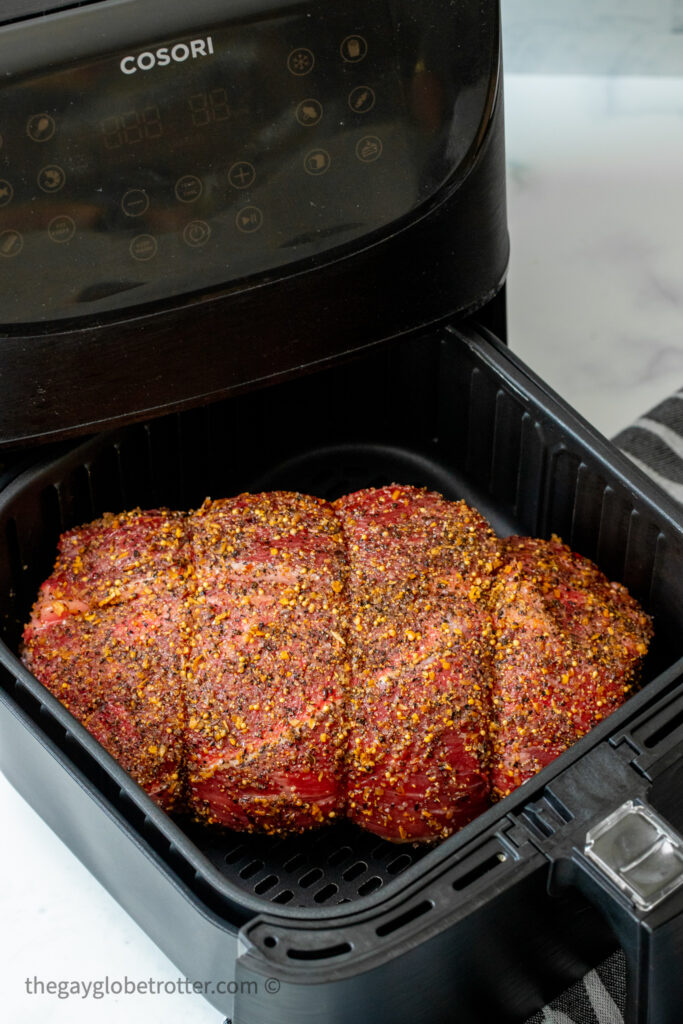 A roast in the air fryer with montreal steak spice.