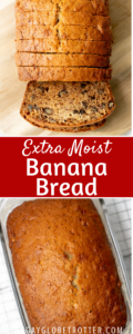 Two images of banana bread with text overlay.