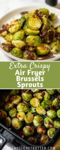 Two images of air fryer brussels sprouts with text overlay.
