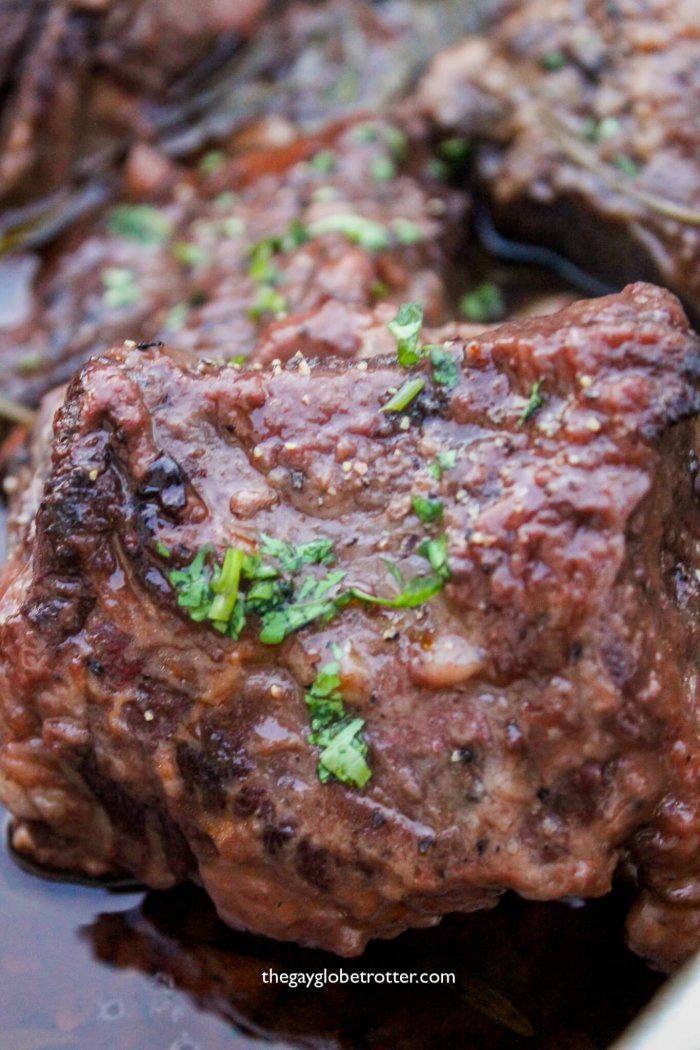 Short ribs braised with red wine.