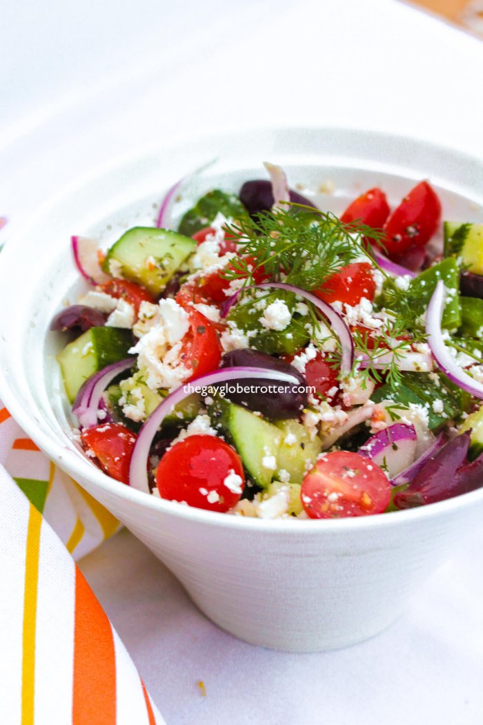 I can't wait to enjoy this easy Greek salad again! It so simple yet so flavorful!